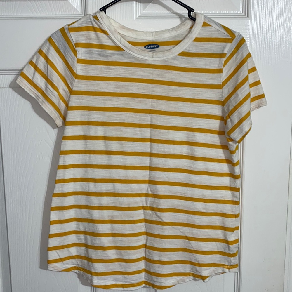 White & yellow striped shirt. Size s